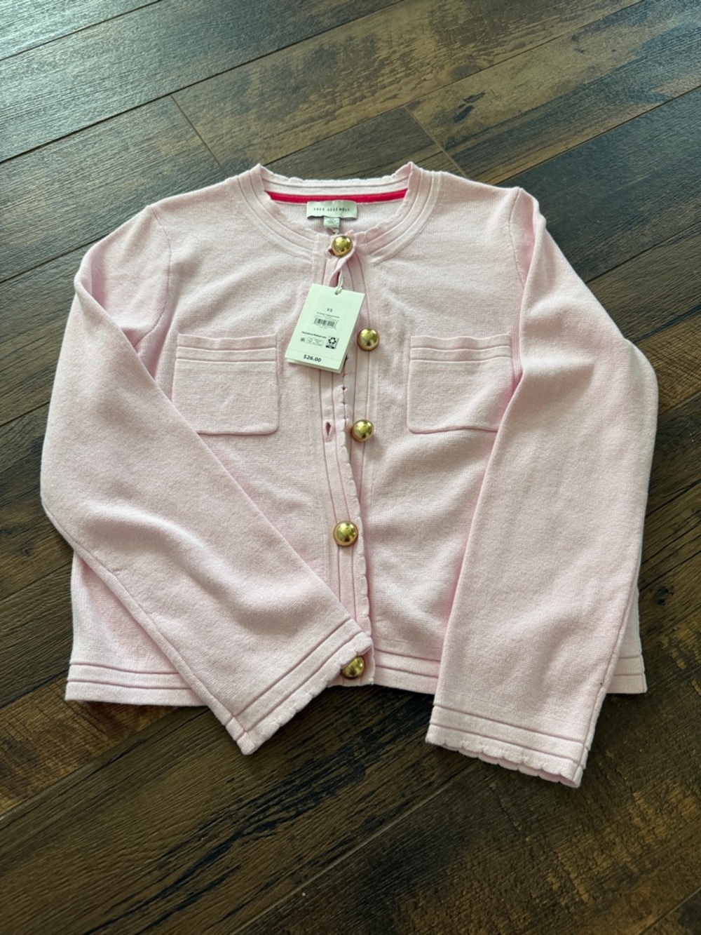 Pink Button-Front Knit Cardigan